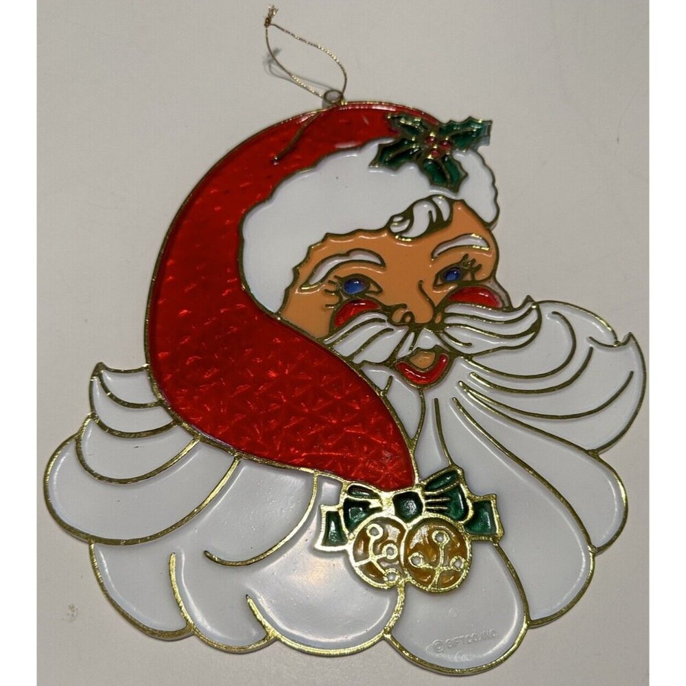 Vintage Giftco Plastic Suncatcher Christmas Santa Claus “Stained Glass”